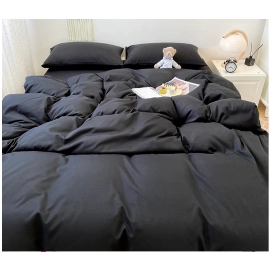 Black Bedding Set Soft Bed Linen Set Washed Cotton Duvet Cover Pillowcase and Bedsheet постельное бельё набор Home Bedclothes