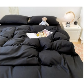 Black Bedding Set Soft Bed Linen Set Washed Cotton Duvet Cover Pillowcase and Bedsheet постельное бельё набор Home Bedclothes